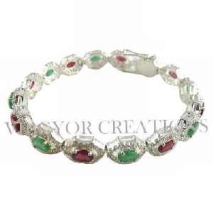 Amrican Diamond Natural Emerald Gemstone Bracelet 92.5 Sterling Silver Emerald