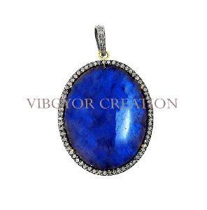 Blue Fire Labradorite Gemstone 925 Silver Pave Diamond Locket Pendant Jewelry