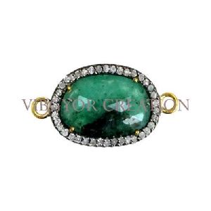 Finding Connector 925 Silver 14k Gold Emerald Connector Pave Diamond Finding