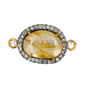 Latest 925 Silver Pave Diamond 14k Gold Rutile Gemstone Finding Connector