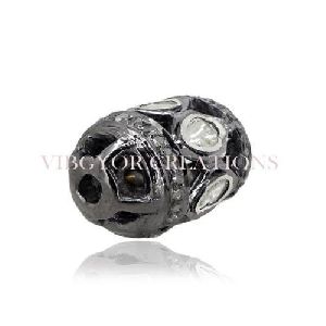 Pave Setted Bead PaveRosecut Polki Diamond Bead Jewelry 925 Sterling Silver Jewelry