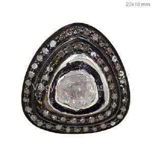 Polki Rosecut Diamond Pave Diamond 925 Sterling Silver Drop Ring Fashion Jewelry