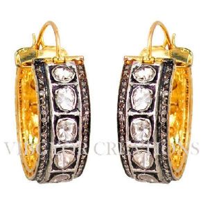 Rose Cut Diamond 14k Gold Vintage Style Hoop Earrings Sterling Silver Jewelry