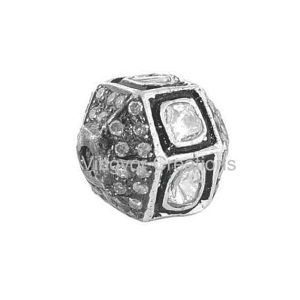 Rosecut Pave Diamond 925 Sterling Silver Polki Ball Shape Bead Finding Jewelry