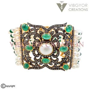 diamond emerald pearl gemstone 14k gold 925 sterling silver bracelet