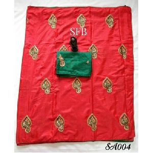 Red Color Printed Silk Saree