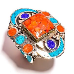 Multicolor Designer Tibetan Ring