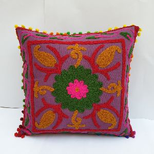 Square Cotton Suzani Cushion Cover, For Bed, Chairs, Sofa, Technics : Embroidered, Embroidery