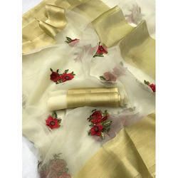 golden border embroidered saree