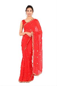 Red Embroidered Georgette Saree