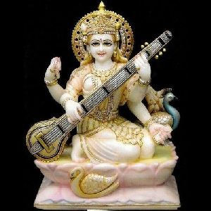 Multicolor Marble Saraswati Mata Statue