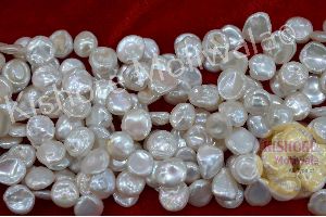 FRESHWATER COIN LEAF SHAPE UNEVEN SIZE WHITE COLOR PEARL BEADS