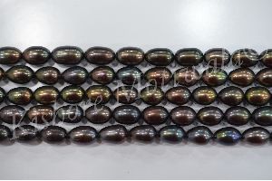 FRESHWATER RICE SHAPE 8 MM BLACK COLOR PEARL BEADS