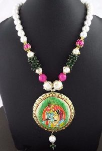 God Radha Agate Pearl Haind Painted Necklace