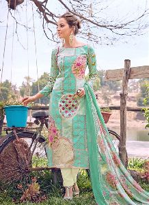 Green Colored Cotton Printed Suit