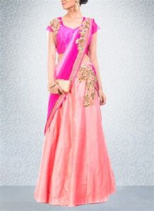 Light Salmon Colored Raw Silk Lehenga Set