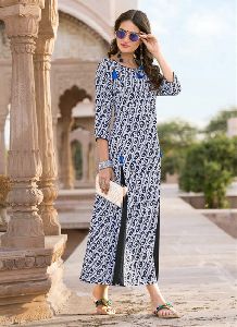 Off White and Black Colored Heavy Rayon Printed Kurti