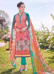 Peach Colored Cotton Printed Suit