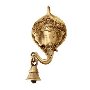 Brass Ganesh Face Wall Hanging With Bell
