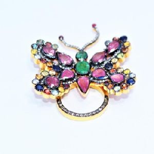 ruby malty sapphire diamond 925 silver handmade gold plated brooches pendant ring