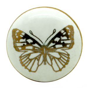 CERAMIC HANDCRAFTED WHITE & GOLDEN BUTTERFLY DESIGN KNOB