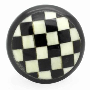 RESIN HANDCRAFTED BLACK & CREAM CHECKERED PATTERN DESIGN KNOB