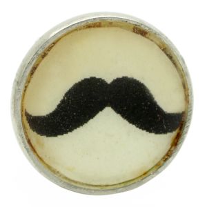 STEEL & RESIN HANDCRAFTED RESIN MIX SILVER CREAM & BLACK MOUSTACHE ICON KNOB