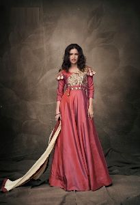 Peach Colour Tapeta Silk Anarkali Salwar Suit