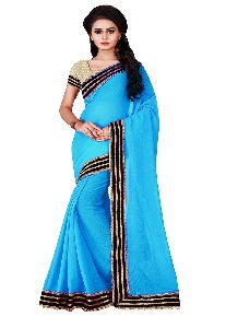 Sky Blue Colour Georgette Lace Work Saree