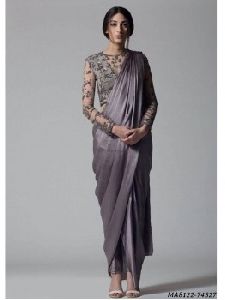 Grey Satin Hand Work Wedding and Bridal Designer Saree