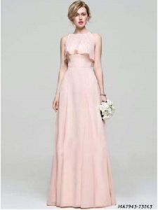 Peach Georgette Self Ceremony A-Line Gown