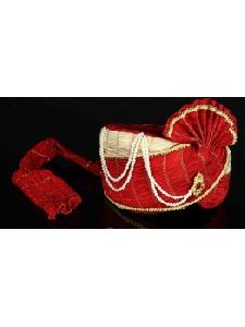 Red Net Beads Wedding Turban