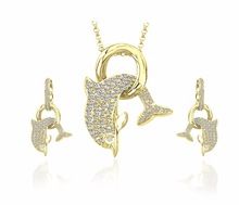 925 Sterling Silver Dancing Dolphin Gold Plated Pendant Set