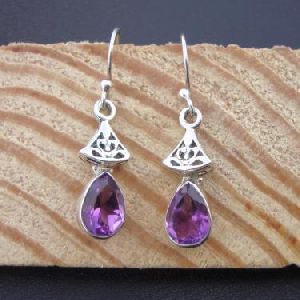 925 STERLING SILVER HAND CRAFTED INDIAN AMETHYST DANGLE WOMEN EARRING