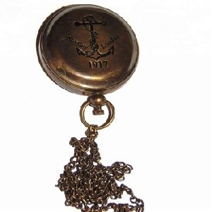 Nautical Antique Brass Ship Anchor Push Button Compass