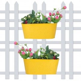 round bucket railing planter with embossed butterfly in Yellow