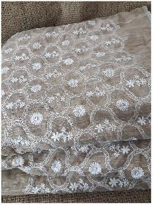 Beige Chanderi Cotton Fabric By Meter White Embroidery Dress Material