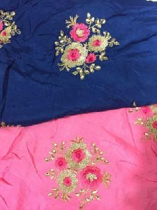 Chiffon Fabric by Meter Pink Blue Shaded Gold Embroidery Dress Material
