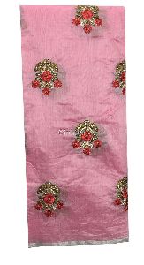 Kurti Material Blouse Dupatta Fabric by meter Pink chanderi orange embroidery