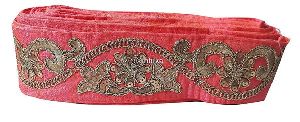 Lace Peach Cotton Mix Base Gold Embroidery N Sequins Work Oriental Flower Design