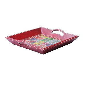 Pink colour handpainted wooden tray