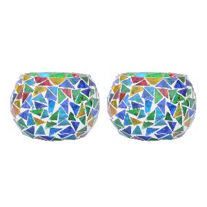 Two Multicolour Mosaic T Light Holders