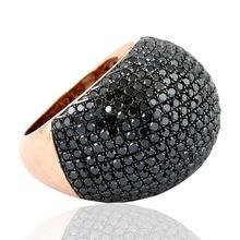 Rose Gold Silver 925 Sterling Pure Black Diamond Cocktail Ring