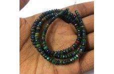 Black Ethiopian Opal Faceted Rondelle Beads Strand