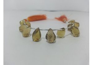 Champagne Quartz Faceted Twisted Drops Beads Strand