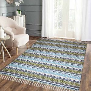 Green &amp; Blue Hand Printed Cotton Rugs