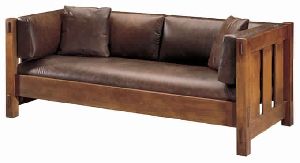 LEATHER SOFA WITH WOODEN BASE