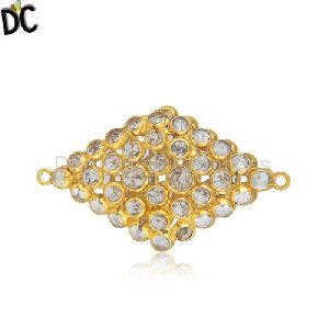 925 Sterling Silver Gold Plated White Zircon Connector