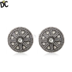 Crystal And White Zircon Victorian Style Silver Round Stud Earring