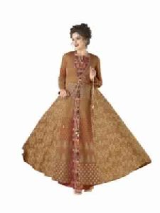 Cotton Gown Long Wear Brown Dress Printed Gown